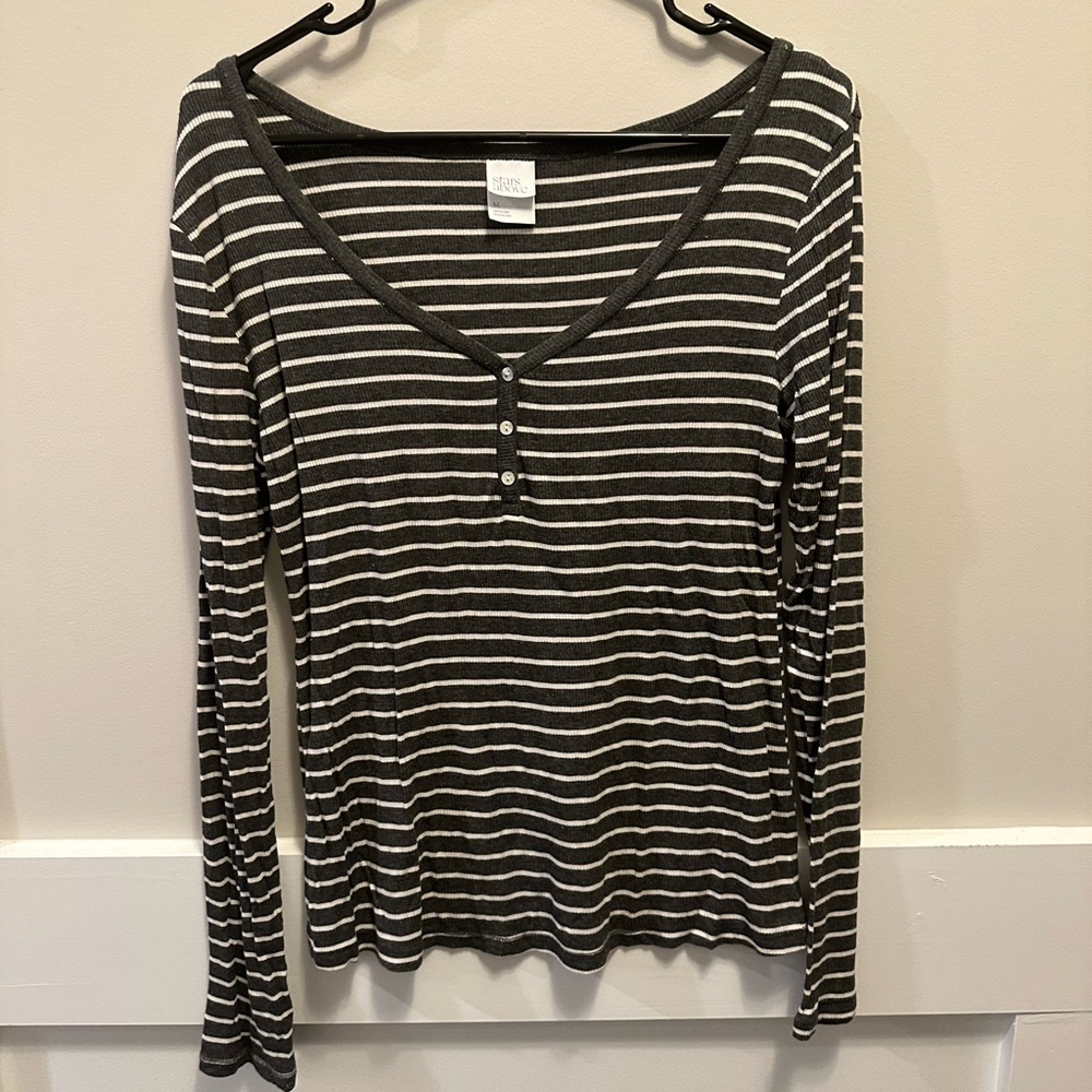 Stars Above Charcoal and White Striped Tee